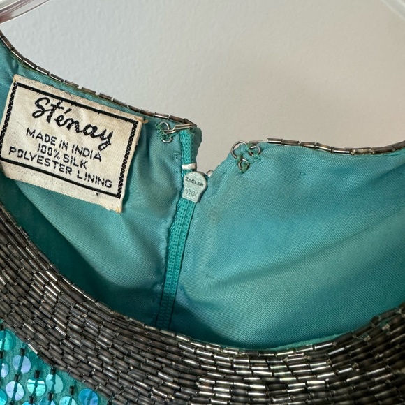 Vintage Stenay Turquoise Sequin Gown Mini Dress XS - Picture 9 of 15